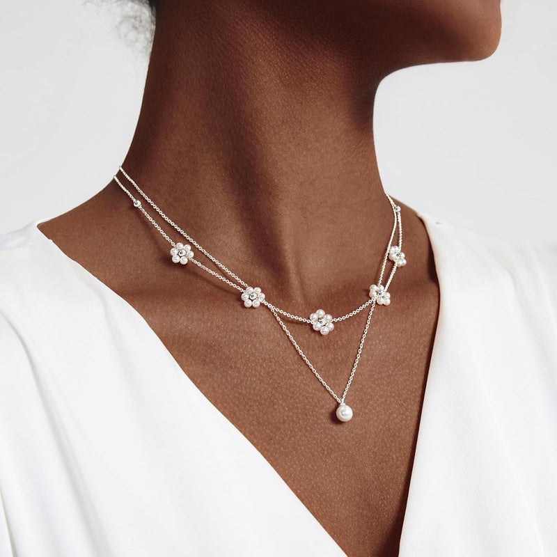 Zeffy Gold Pearl Necklace for Women, Dainty 14K Gold/Silve Plated Layered Pearl Choker Pearl Earrings Pearl Bracelets Wedding Trendy Gold Jewelry Set for Women Gifts - Image 3